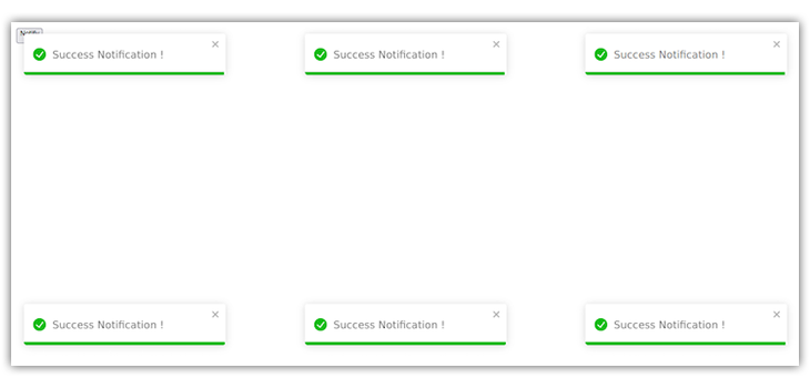 Demonstration Of Six React-Toastify Notification Locations Available For Use With Success Notification In Each Position