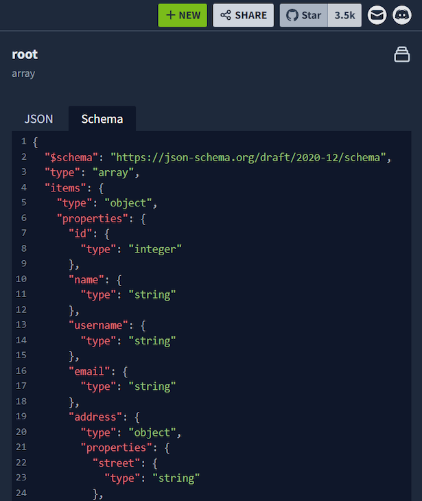 Automatically Generated Json Schema Displaying File Structure