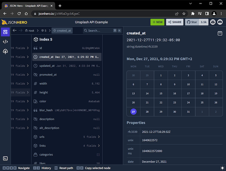 Json Hero Date Preview With Date Represented In Various Ways, Including Calendar View