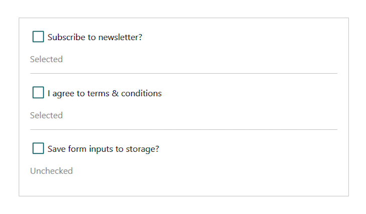 Same Three Checkboxes Shown, Now With Custom Styling, Including Checkbox Size (Slightly Larger) And Color (Teal Green)