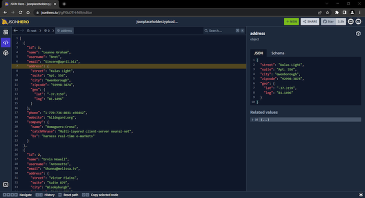 Json Hero Raw Json View Showing Raw Json Data