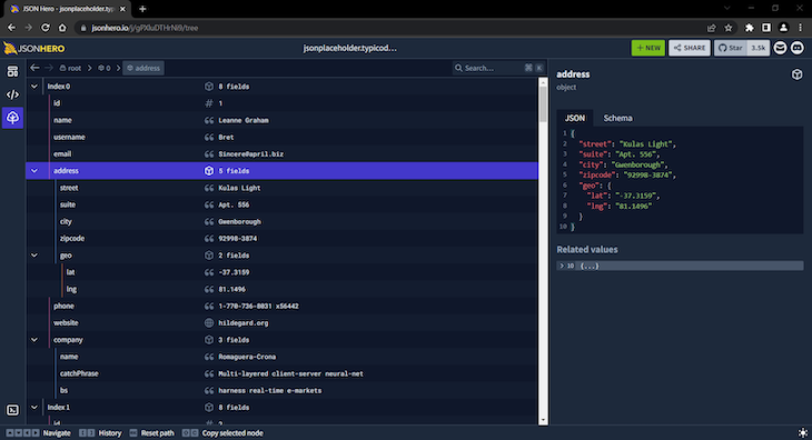 Json Hero Tree View With Vertical Expansion And Collapse Options For Field Groups