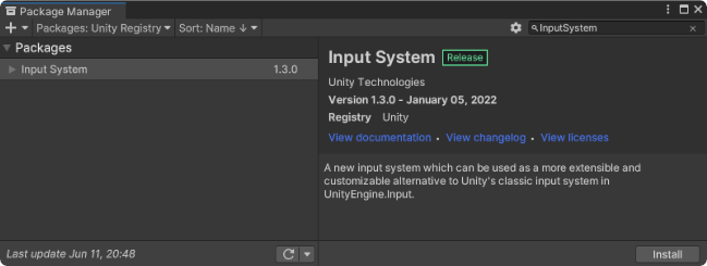 Import InputSystem Package