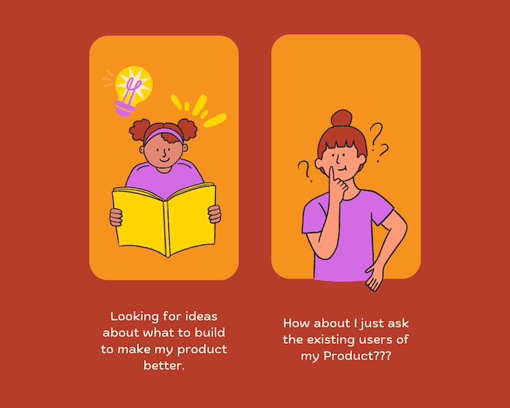 Illustration Of A Person Reading A Book And Thinking About Ways To Improve A Product By Gathering Feedback From Users