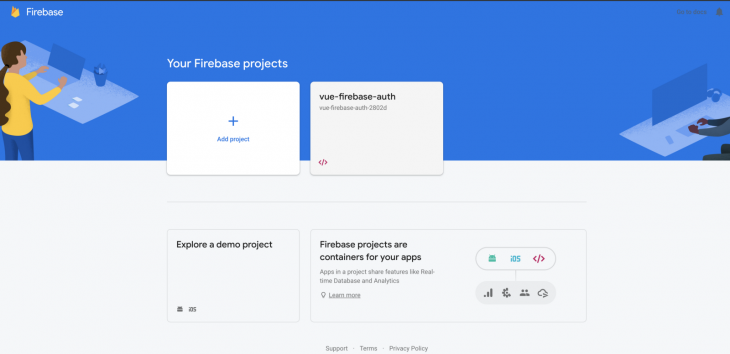 Create New Firebase Project UI