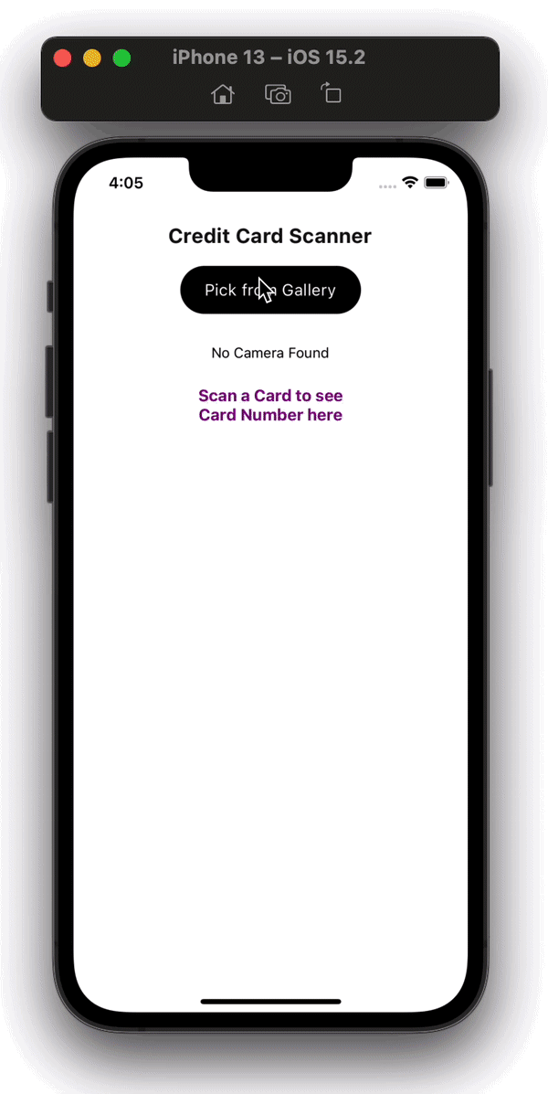 Carga de interfaz de usuario de escaneo de tarjeta de crédito