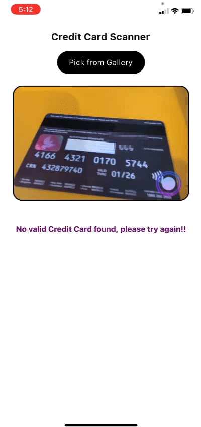 Final UI Output Credit Card Scanner