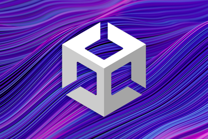 Unity Logo Over Purple Swirl Background