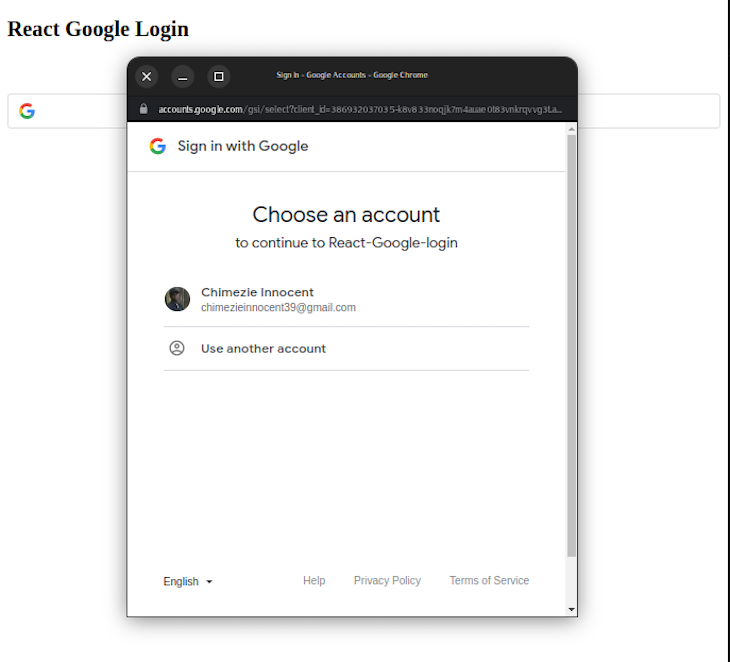 Popup Modal With Consent Screen Shown After Clicking Sign In With Google Button