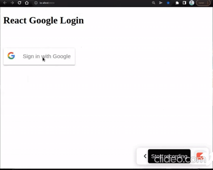 Cursor Shown Clicking Sign In With Google Button, Login Loading In Modal, And User Profile Being Generated From Google Information