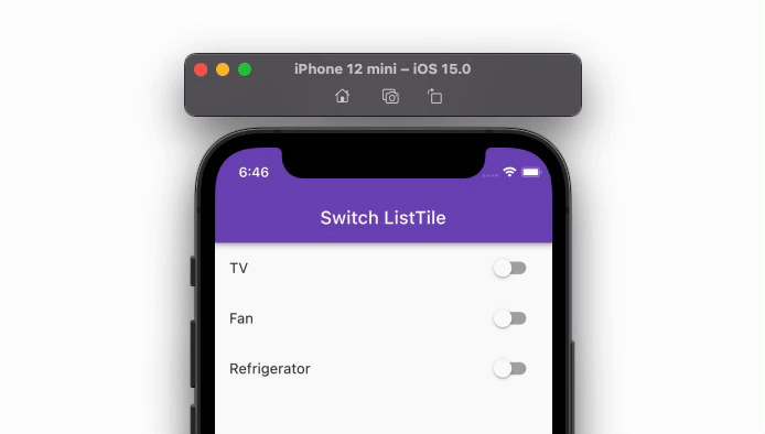 List items with toggle switch