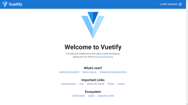 Vuetify Welcome Page