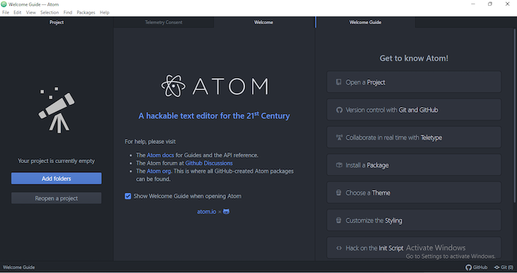 Atom TypeScript IDE Dashboard