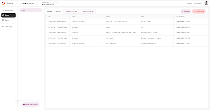 Convex Dashboard