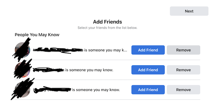 Customer Retention Example: Screenshot Of The 'Add Friends' Prompt Upon Signing Up With Facebook