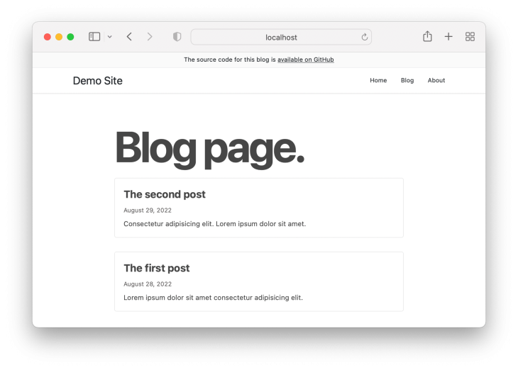 Simple Black And White Next Js Project Frontend Blog Page With Two Example Posts In Reverse Chronological Order