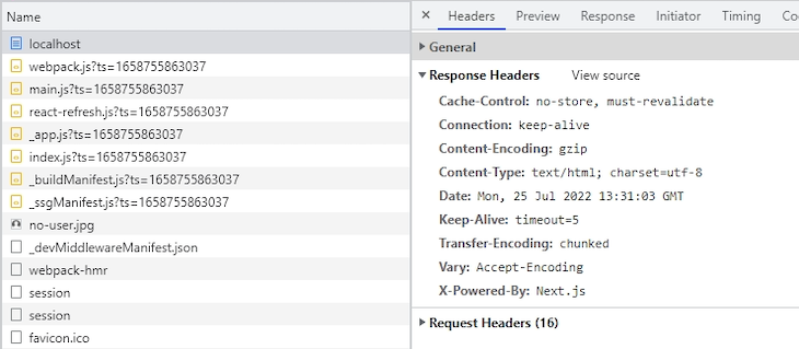 Network Tab Of Developer Console Shown With Active Response Headers Displayed