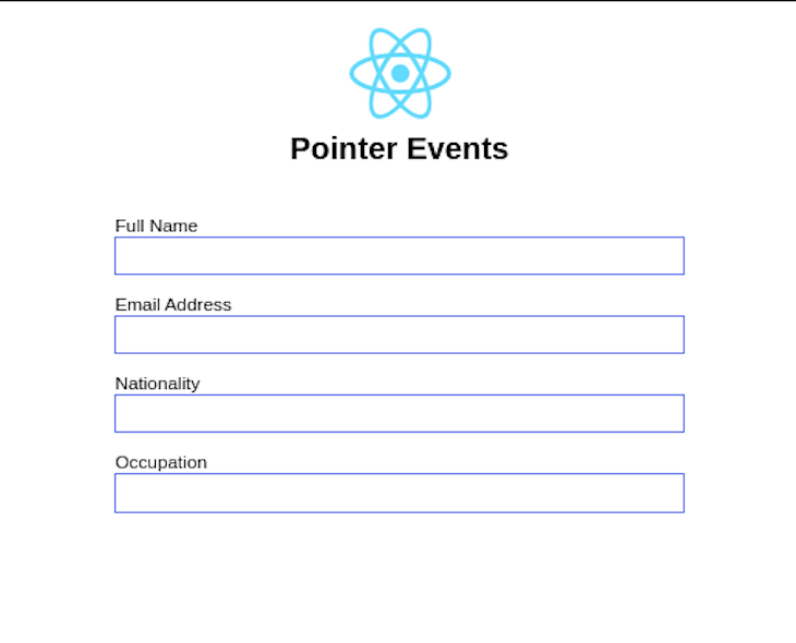 Simple React Native Dating Application Frontend Showing Personal Information Form With Blank Fields For Full Name, Email Address, Nationality, And Occupation