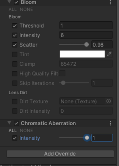 Settings For Combined Bloom And Chromatic Aberration Effects