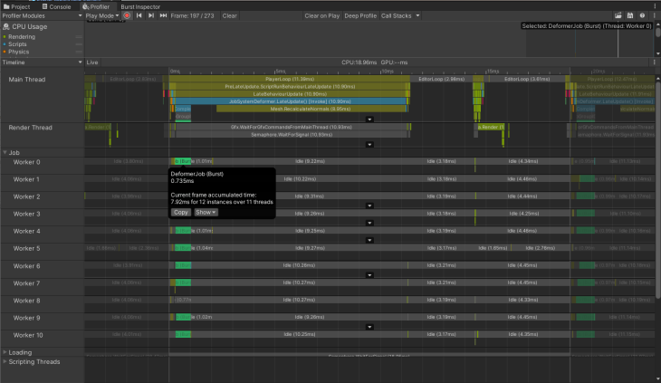 Example of Profiler for Checking Worker Threads in Unity