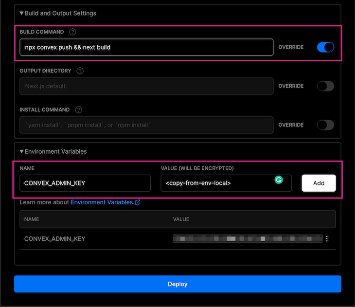 Update Deploy Settings