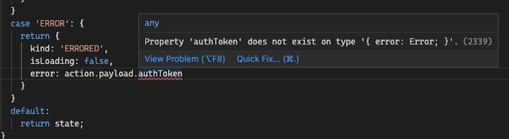 Accessing the authToken while in the ERROR case statement.