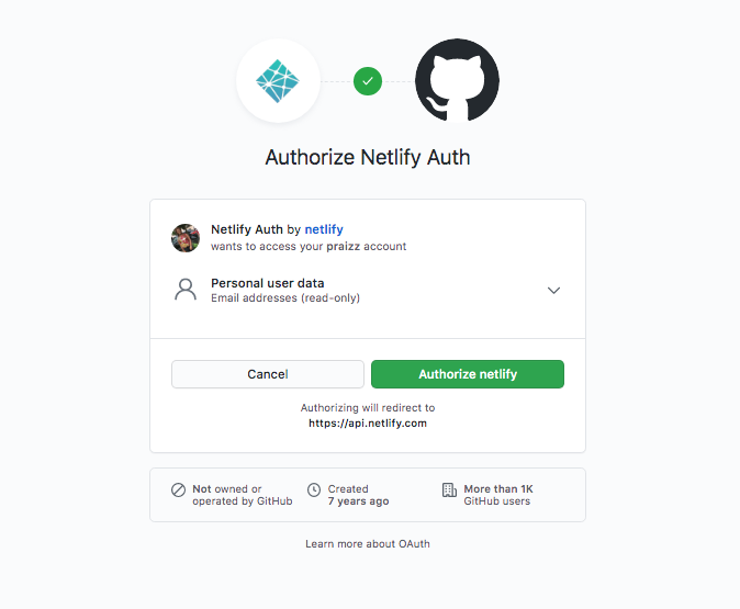 Authorizing Netlify Auth Github