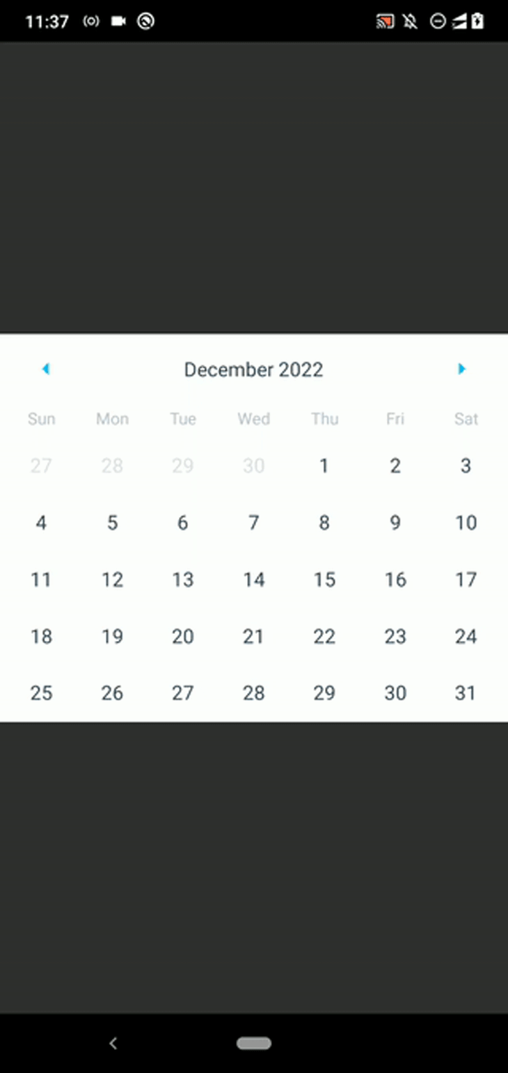 Our calendar component with disabled date elements
