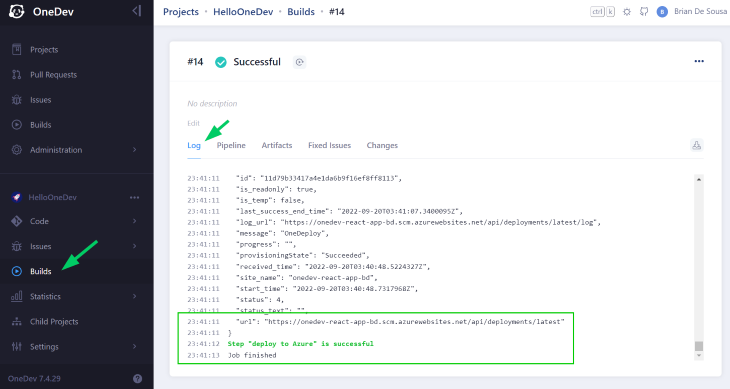 Deploy Job Log Output