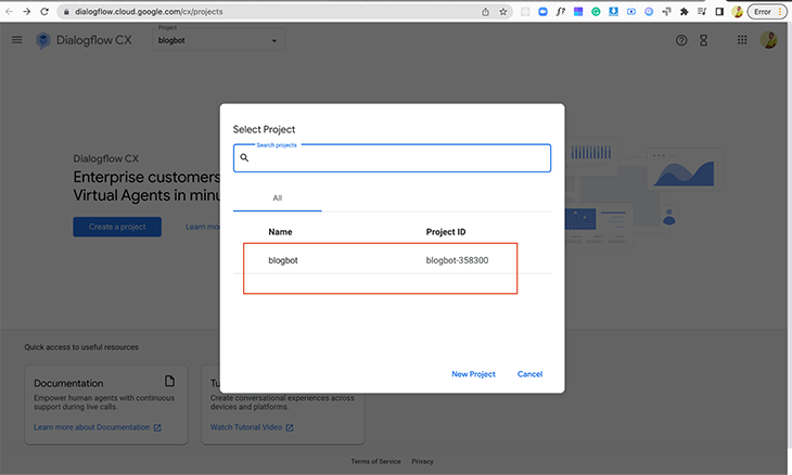 Enable DialogFlow API Option