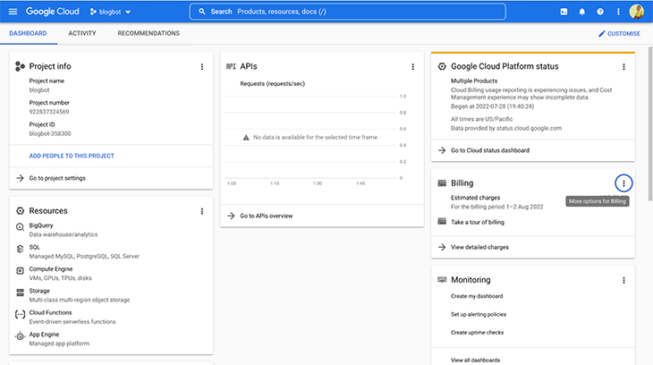 Google Cloud Dashboard