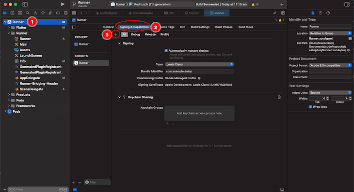 Opening List Of All Signing And Certificates Options To Configure Entitlements