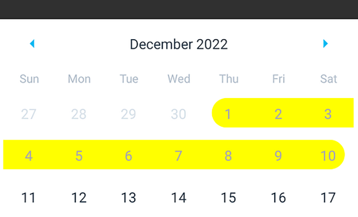 Marking a date range with a preferred background color