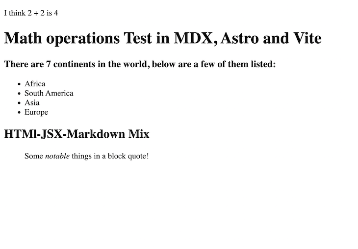 Math Operations Test In MDX, Astro And Vite