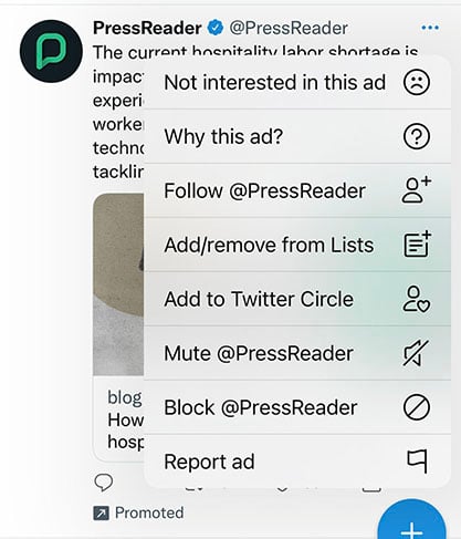 Twitter Example Of A Pop-Up Menu