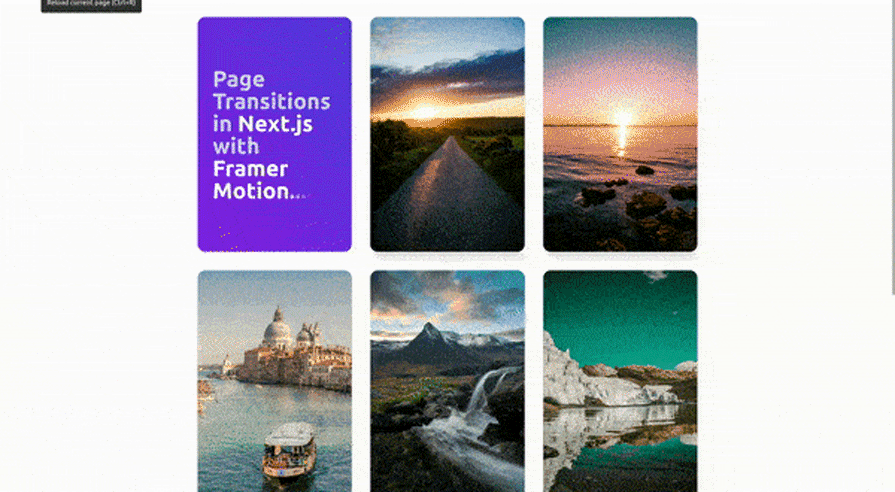 Web View Of Final Page Transitions Project Preview Using Next Js With Framer Motion To Animate Transition From Page To Page
