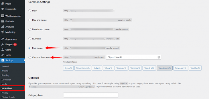 Configure WordPress Site Post Name