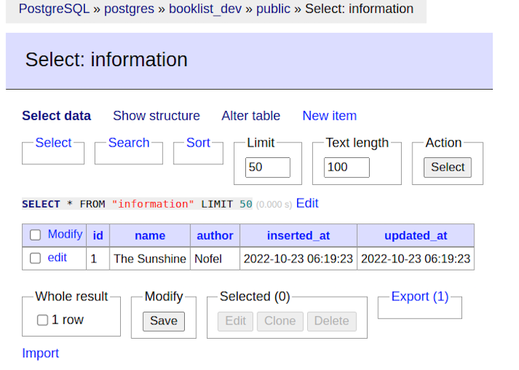 Database changes