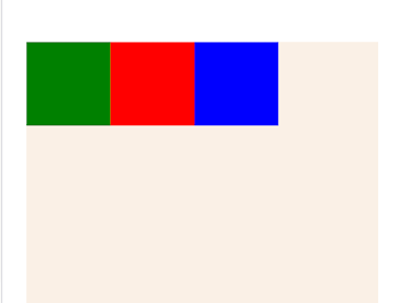 Three Square View Elements, Green, Red, And Blue, Aligned In A Horizontal Row At Top Left Of Linen Colored Parent Container