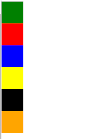 Six Squares Stacked In Vertical Column At Left Side Of White Parent Container, In Order From Top To Bottom: Green, Red, Blue, Yellow, Black, Orange