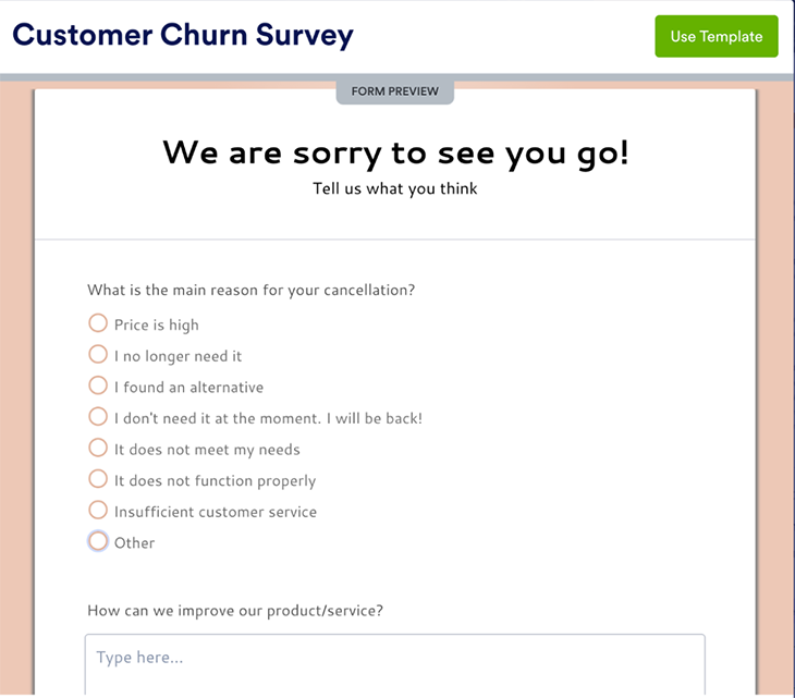 Jotform Customer Exit Survey Example