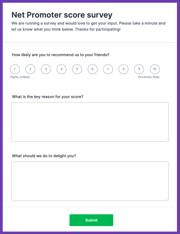 Net Promoter Score (NPS) Survey Template