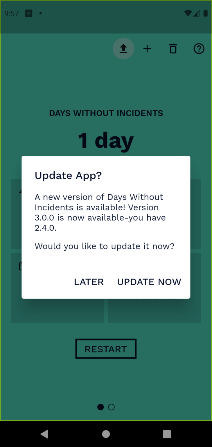 Update App Alert Created with Flutter's Upgrader