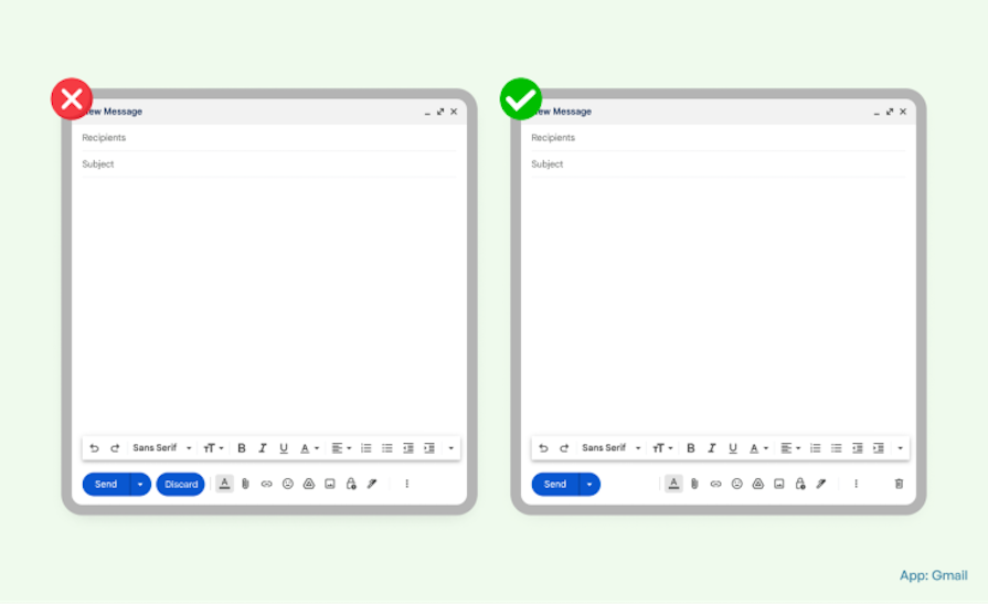 Fitts' Law In Practice: Moving Discard Button Away From Send Button To Reduce Chance Of User Error