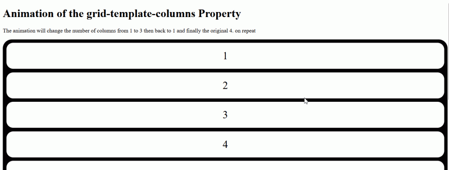 animation of the grid template columns property