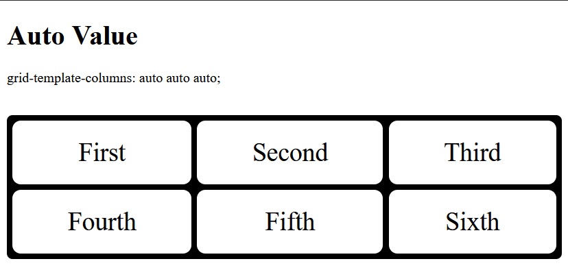 auto value showing three columns of equal width