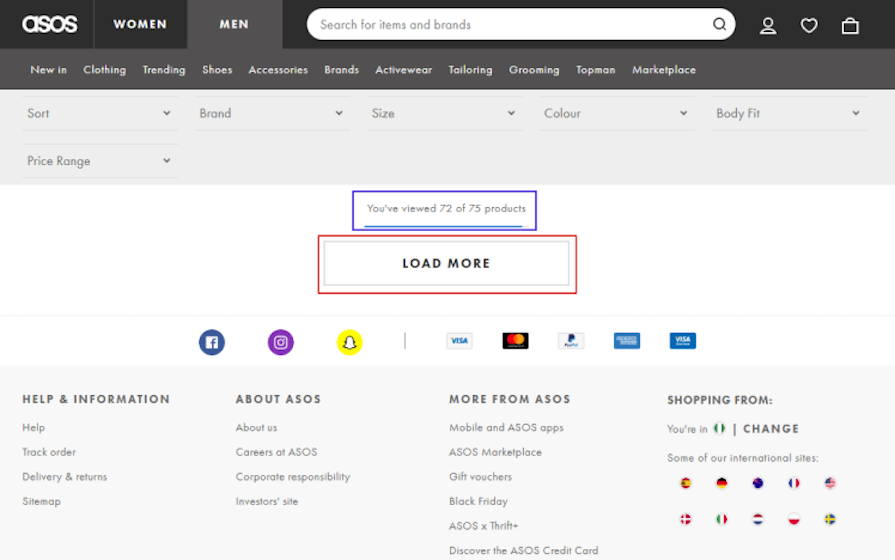 Asos Structured Infinite Scroll Example