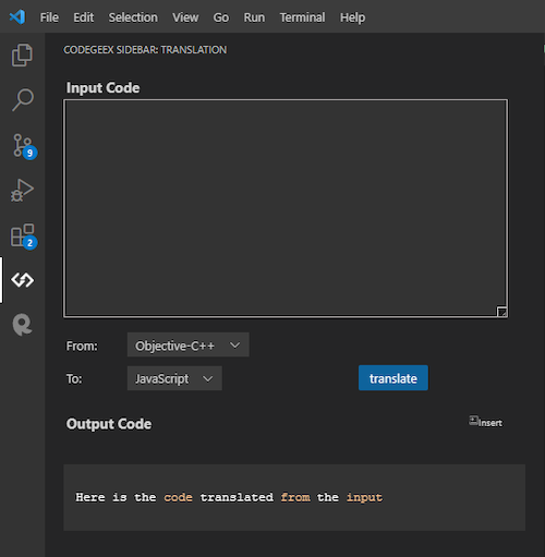 CodeGeeX Translation Sidebar Example