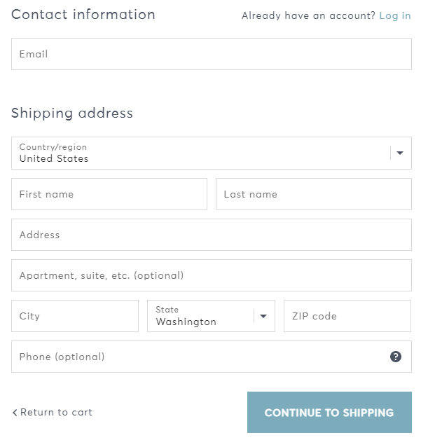 Contact and Shipping Form