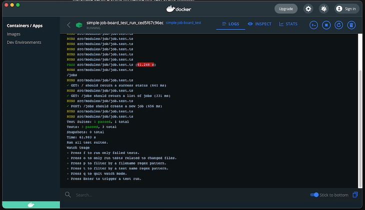 Passing Tests Running in a Docker Container